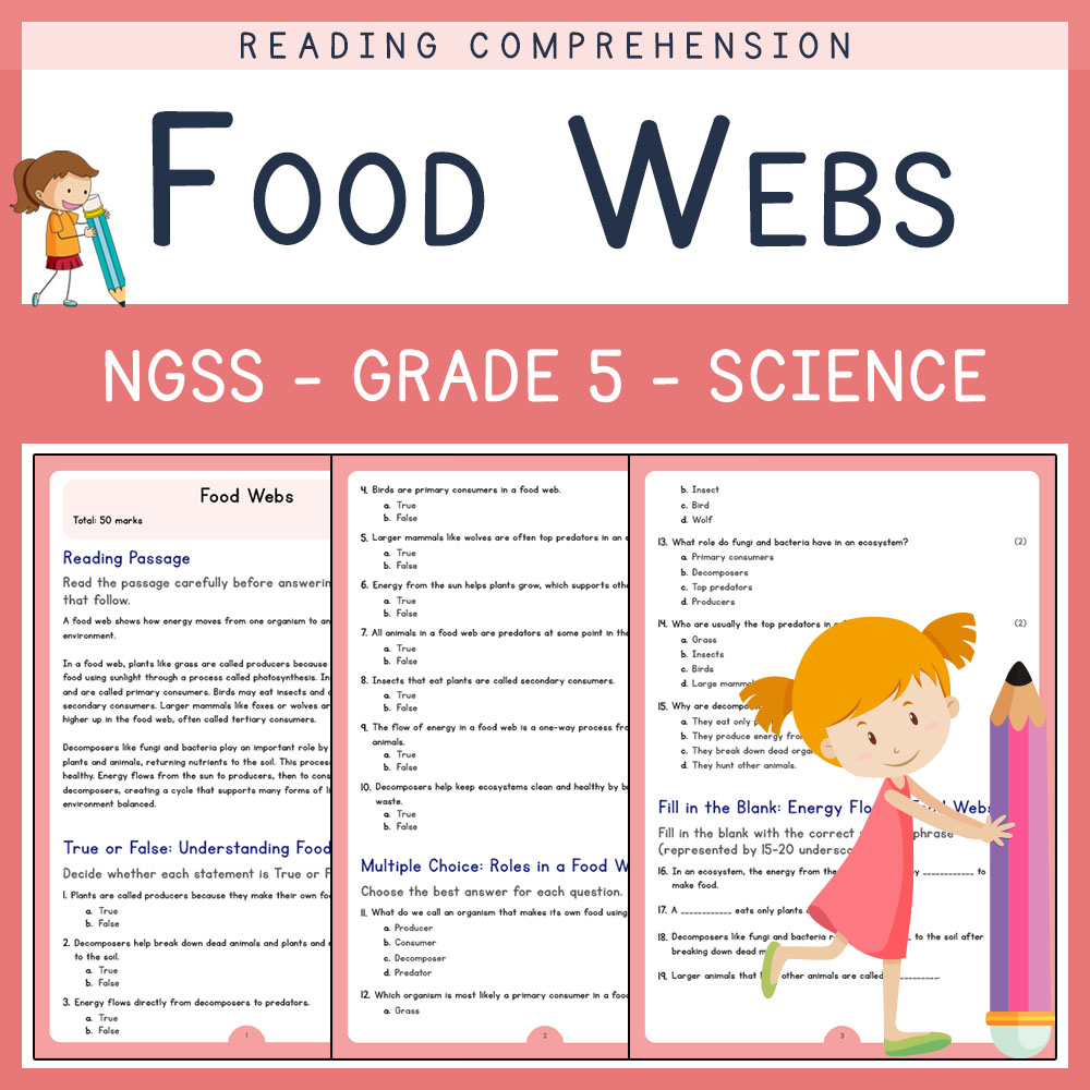 Grade 5 Science worksheets for primary grades worksheet — Grade 5 Science | Food Webs Worksheets (PDF) | NGSS Aligned — pa…