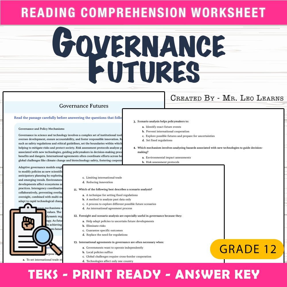 Grade 12 Science worksheet mcq paper worksheet — Grade 12 Science – Governance Futures MCQ Worksheet for Mastery — page 1