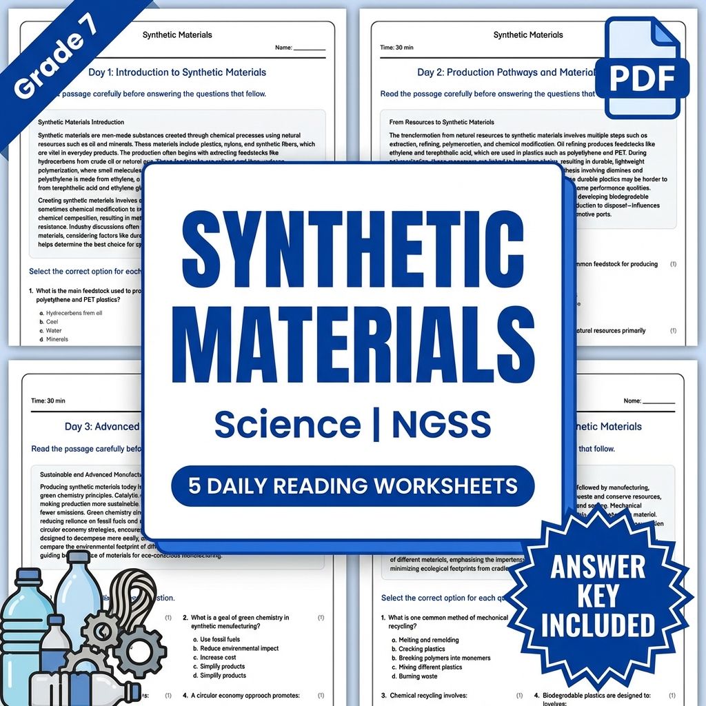Grade 7 Science – Synthetic Materials Daily Reading Worksheet with Answer Key