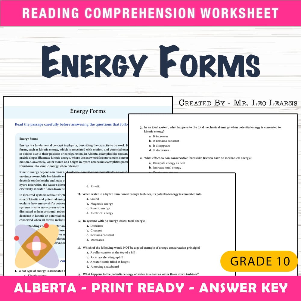 Grade 10 Science worksheet mcq paper worksheet — Grade 10 Science — Worksheet MCQ Paper for Mastering Energy Forms — page 1