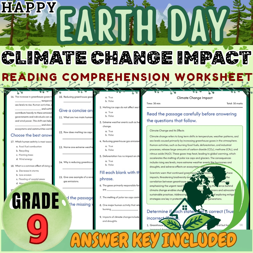 Grade 9 Earth Day Unit | Environmental Justice & Climate Change Worksheets — included worksheet 1