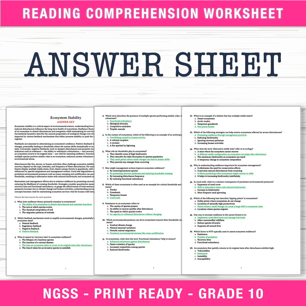 Grade 10 Science worksheet worksheet — Grade 10 Science – Ecosystem Stability Worksheet (PDF + Answer Key) — page 2