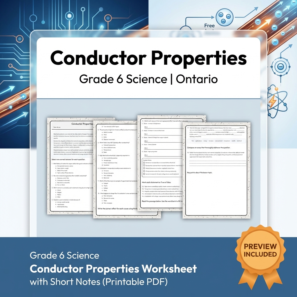 Grade 6 Science Lesson Group on Energy, Circuits & Properties  — included worksheet 2