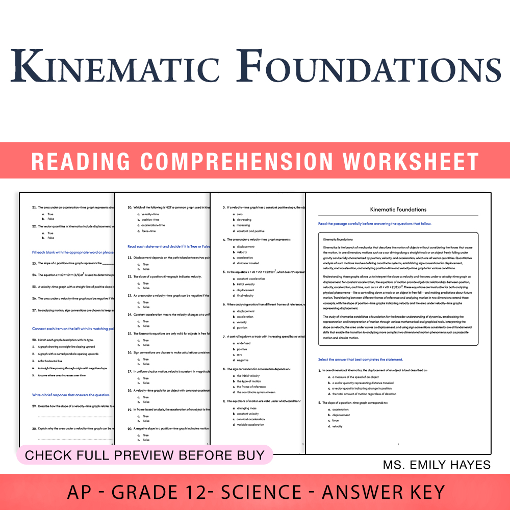 Grade 12 Science worksheet assessment worksheet — 12th Grade Science | Kinematic Foundations Worksheet (PDF+ Answer Key) —…