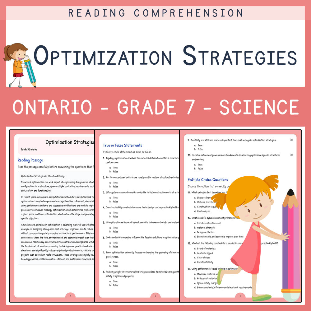 Grade 7 Science worksheet worksheet — Grade 7 Science | Optimization Strategies Worksheet with Answer Key (PDF) — page 1