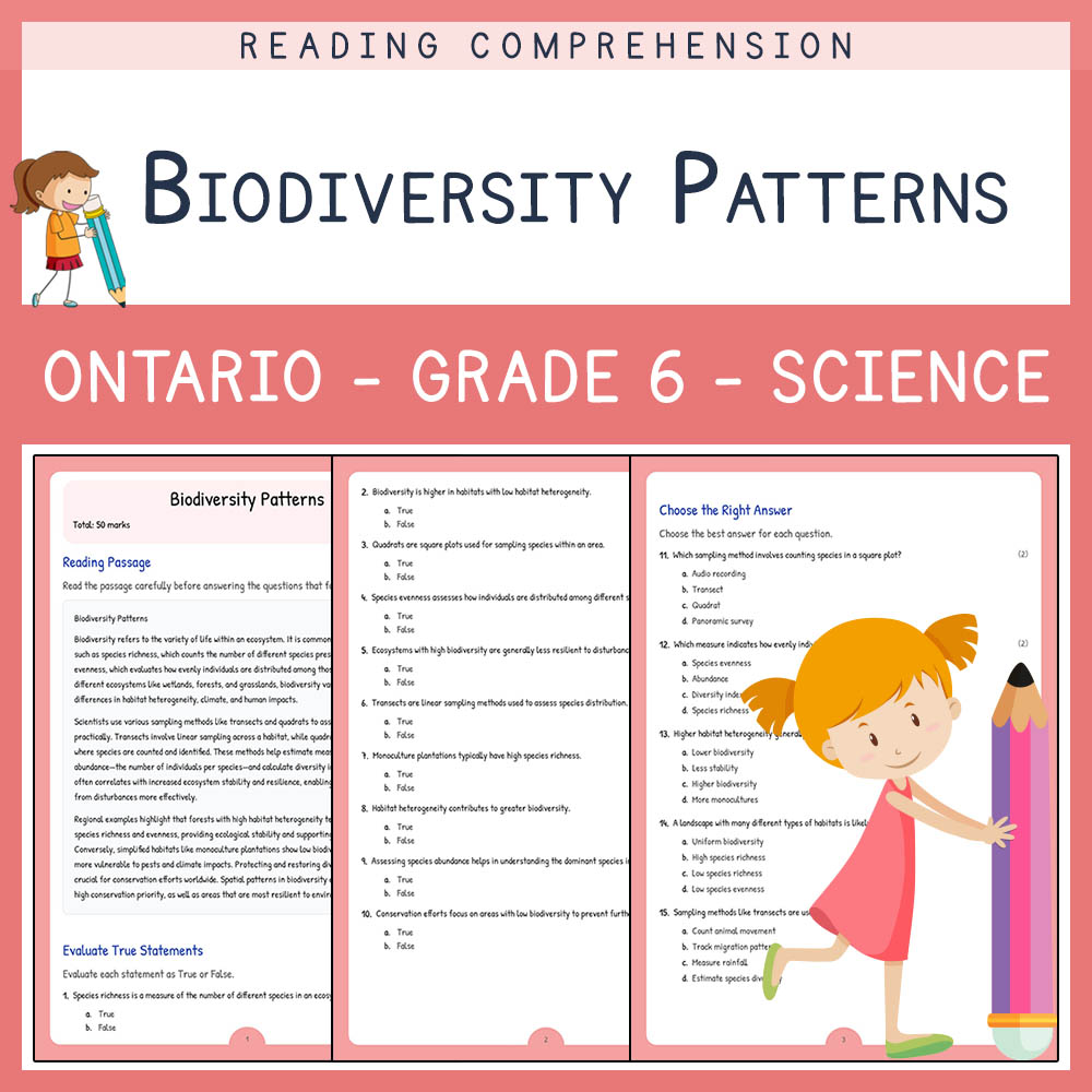 Grade 6 Science worksheet worksheet — Grade 6 Science | Biodiversity Patterns Worksheet with Answer Key (PDF) — page 1