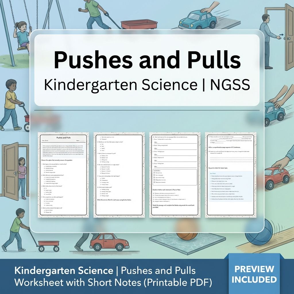 Kindergarten Science | Pushes and Pulls Worksheet with Short Notes (PDF)