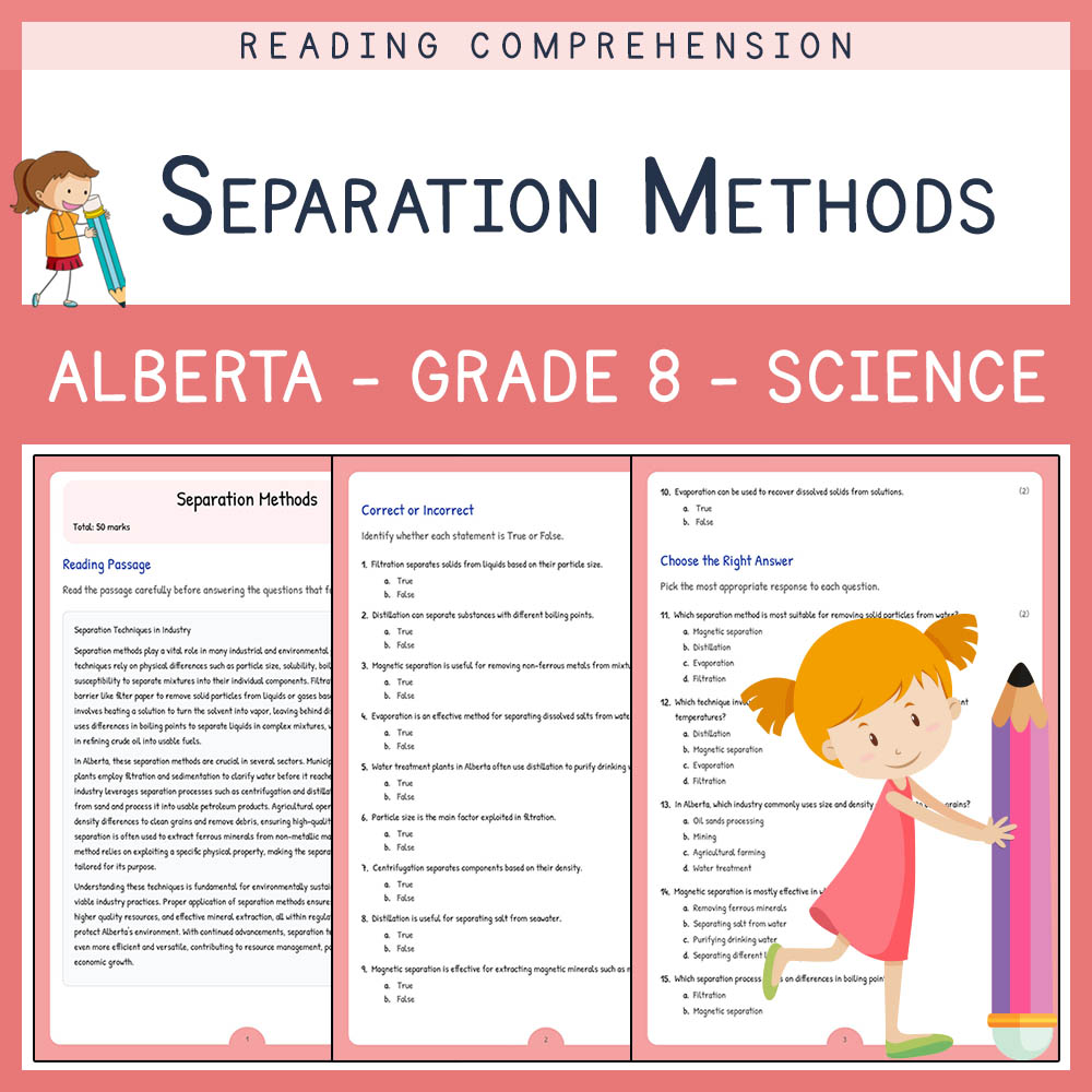 Grade 8 Science worksheet elena worksheet — Grade 8 Science | Separation Methods Worksheet | Alberta Standards — page 1