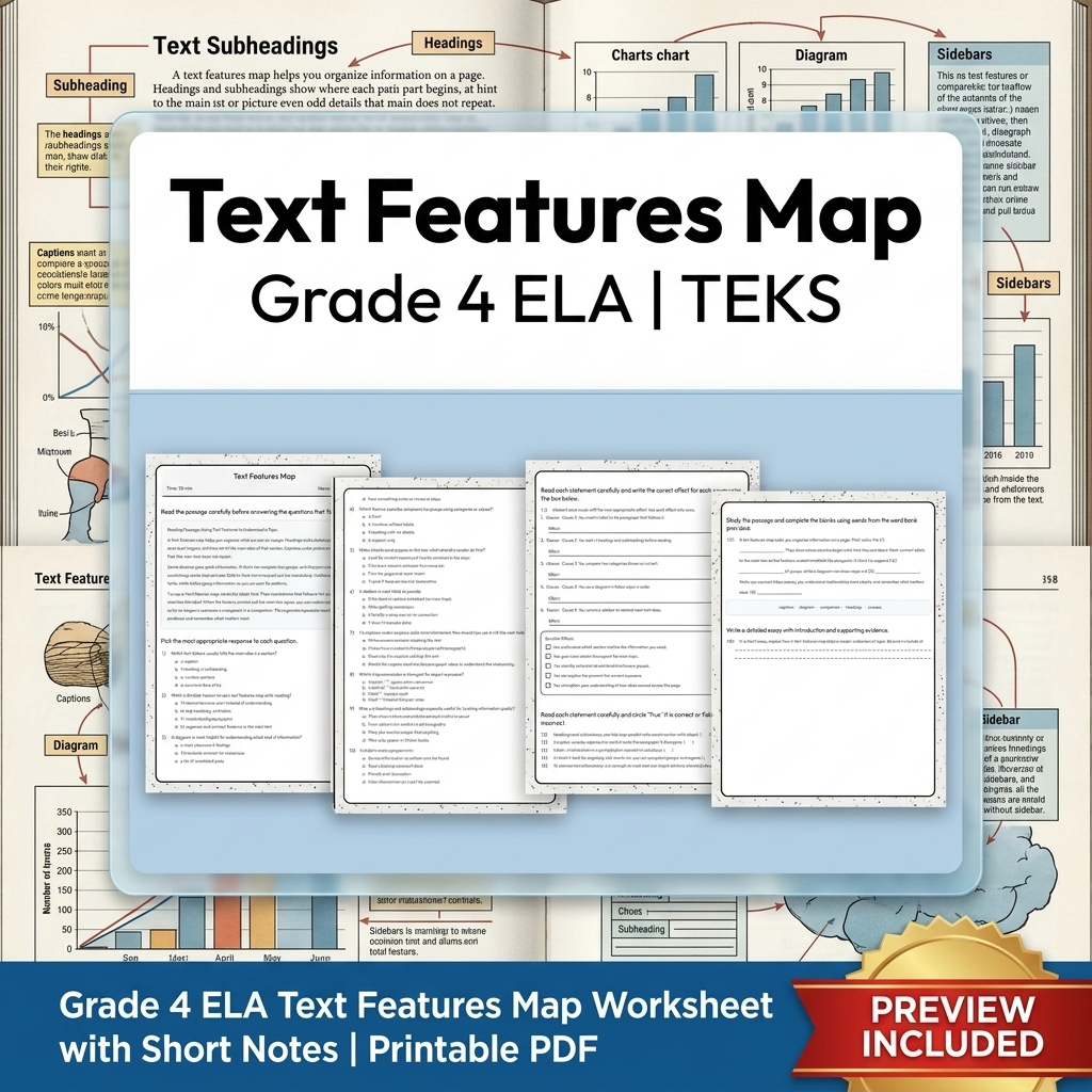 Grade 4 Text Features, Main Idea & Inferences ELA Lesson Bundle | TEKS — included worksheet 1