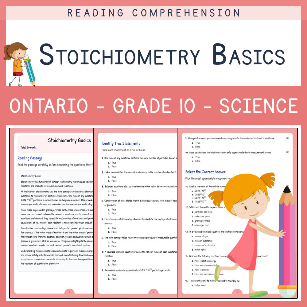 Grade 10 Science worksheet elena worksheet — Grade 10 Science | Stoichiometry Basics Worksheet | Ontario Standard — page 1
