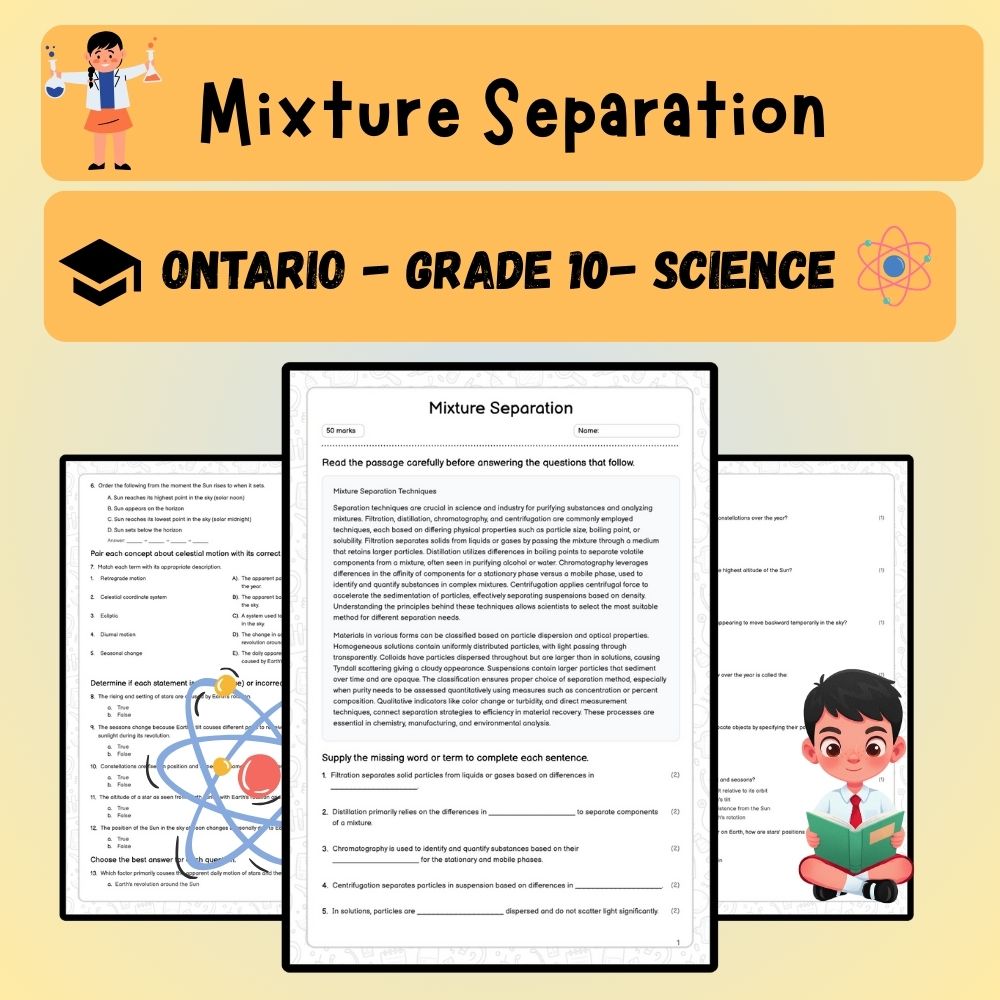 Grade 10 Science worksheet worksheet — Grade 10 Science | Mixture Separation Worksheet – Comprehensive Activities (PDF) —…