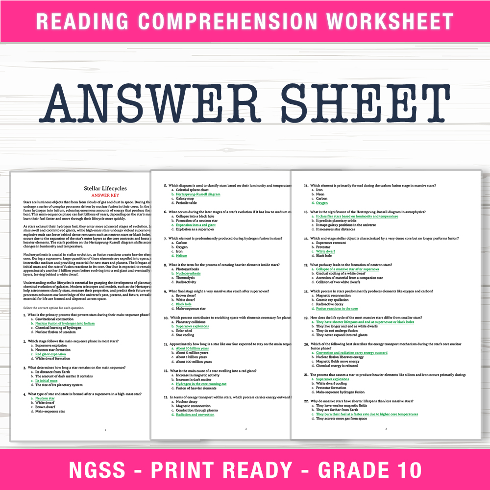 Grade 10 Science worksheet worksheet — Grade 10 Science | Stellar Lifecycles Worksheet (PDF + Answer Key) — page 2
