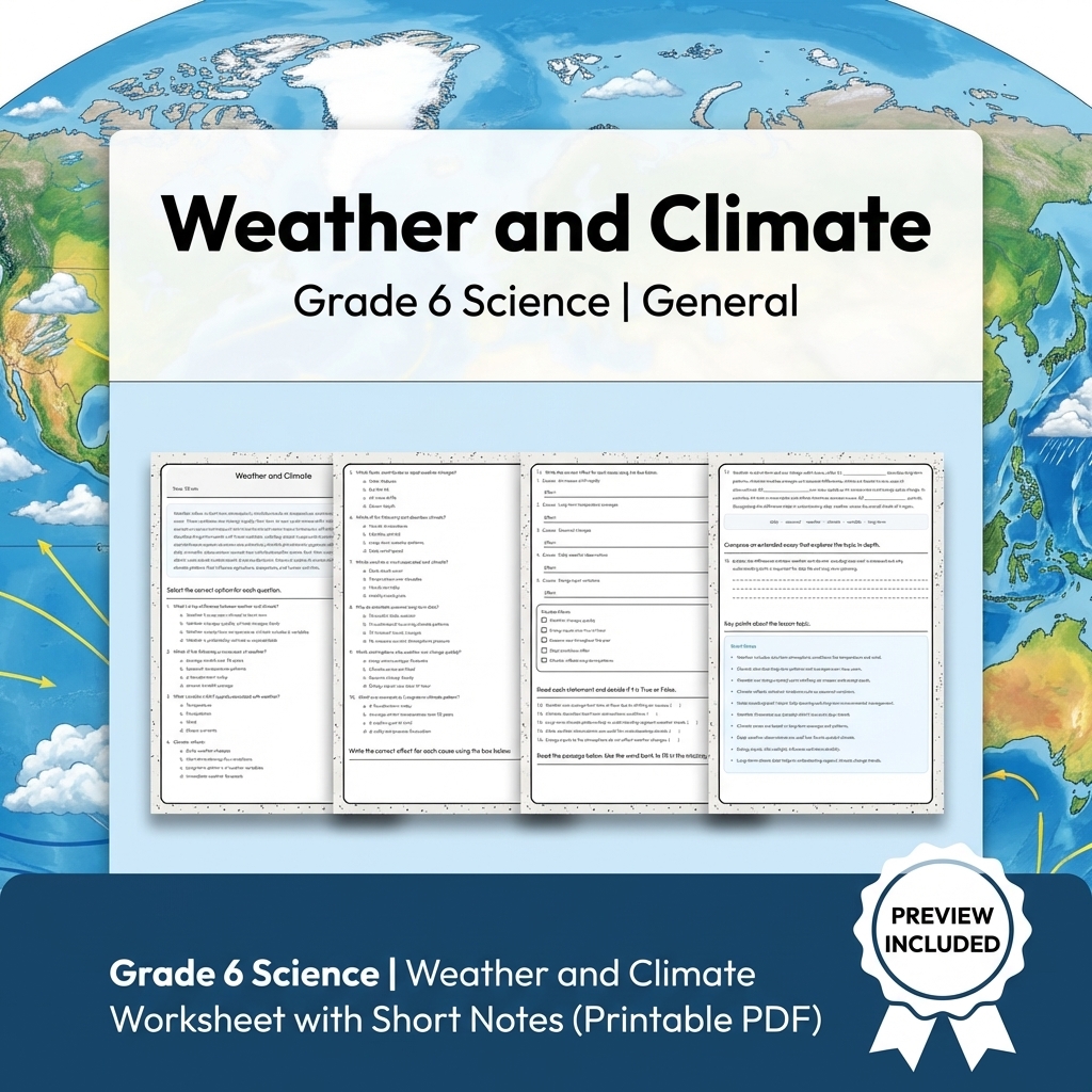 Grade 6 Science Lesson Group  Weather, Water, Space, Erosion & Climate  — included worksheet 1