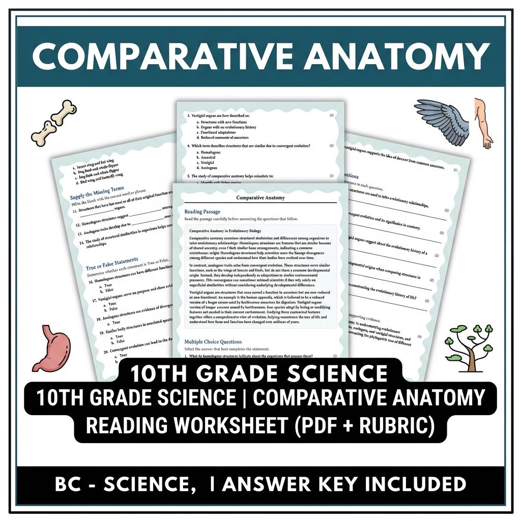 10th Grade Science | Comparative Anatomy Reading Worksheet (PDF + Rubric)