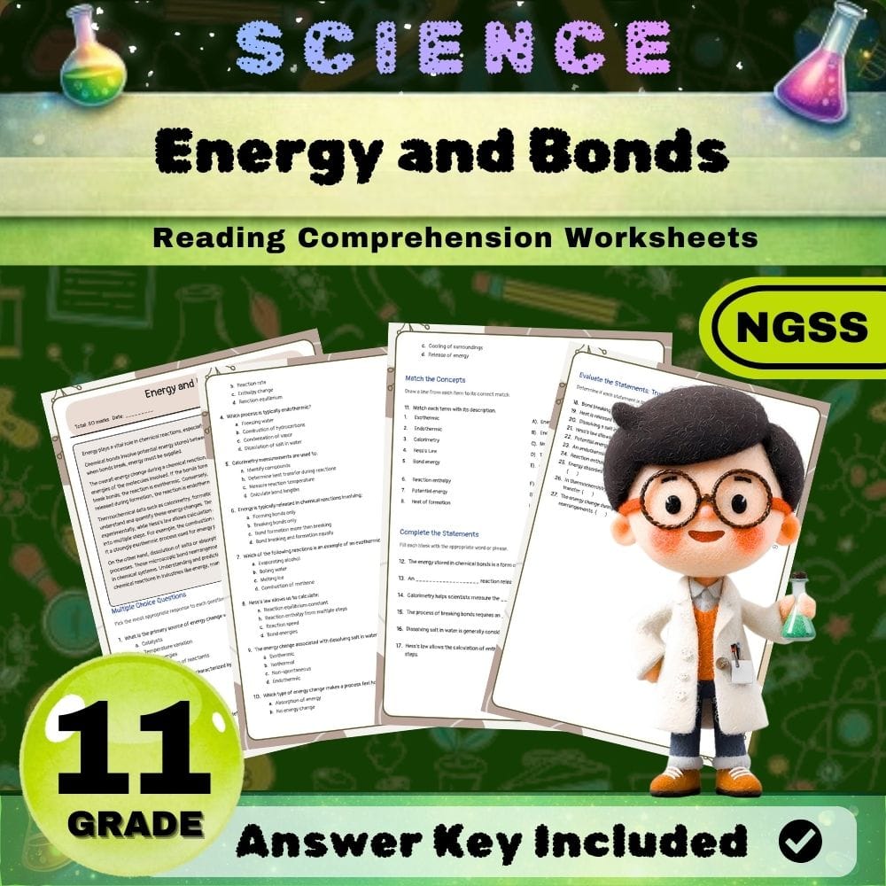 Grade 11 Chemical Reactions & Bonding Science Lesson Bundle NGSS — included worksheet 1