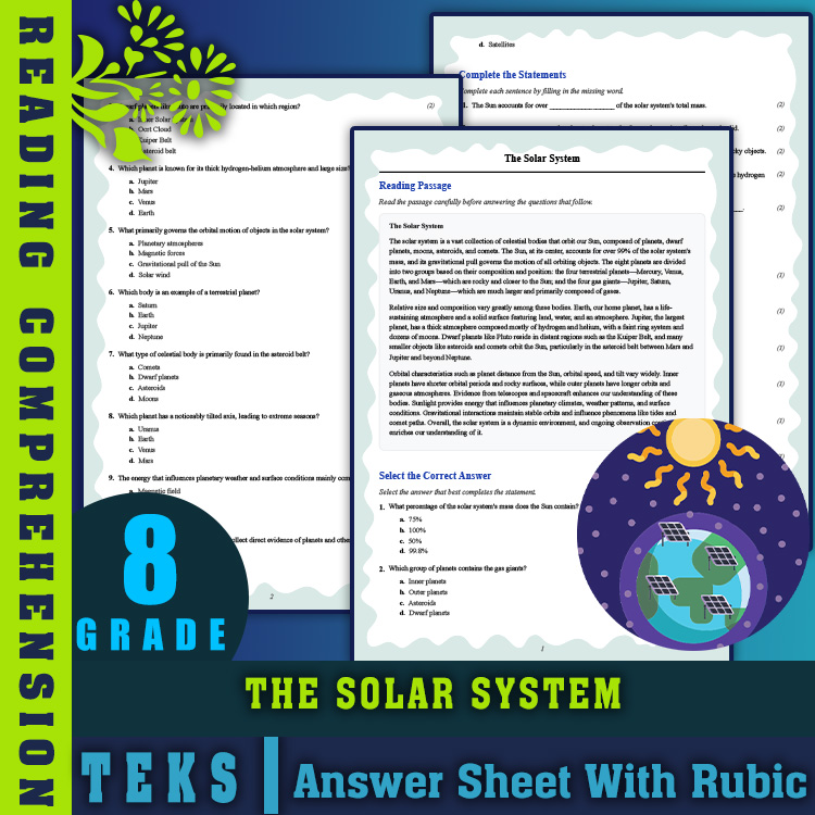 Grade 8 Science reading worksheets worksheet — Grade 8 Science | The Solar System Reading Worksheet (PDF & Answer Key) — p…