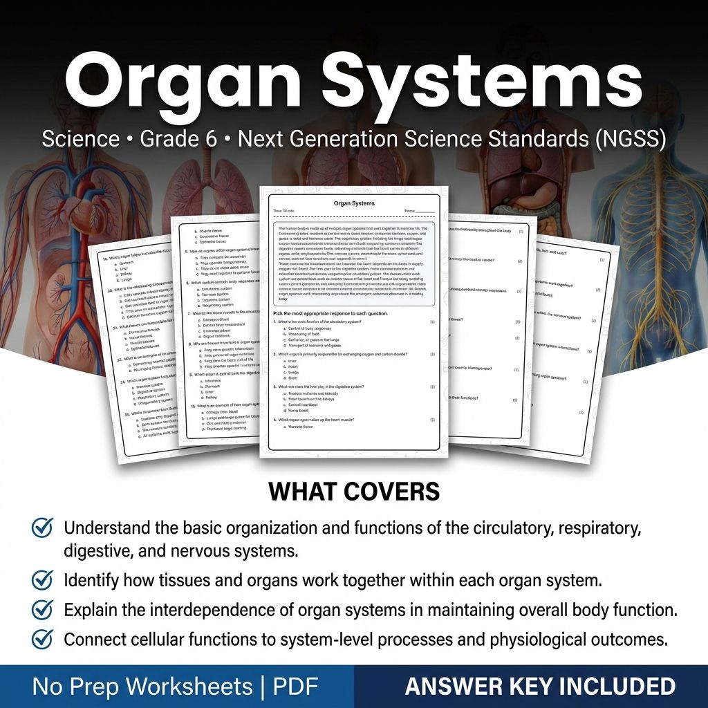 Grade 6 Science | Organ Systems Worksheet & Answer Key (Printable PDF)