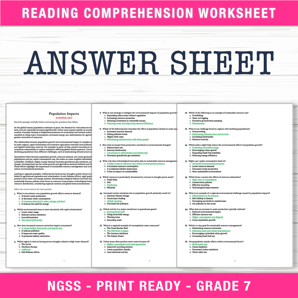 Grade 7 Science worksheet worksheet — Grade 7 Science | Population Impacts Worksheet (PDF + Answer Key) — page 2