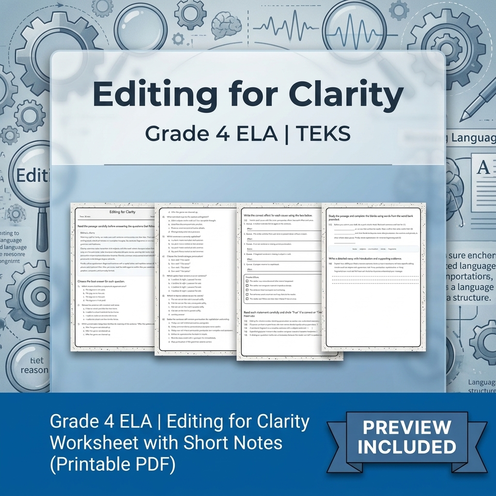 Grade 4 Drafting, Revising & Editing Writing ELA Lesson Bundle TEKS — included worksheet 1