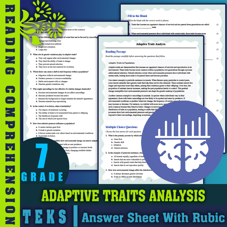 Grade 7 Science reading worksheets worksheet — 7th Grade Science | Adaptive Traits Analysis Reading Worksheet (PDF  Answer…