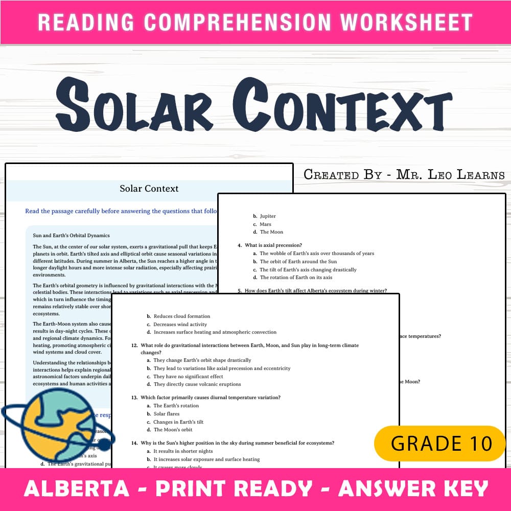 Grade 10 Science worksheet mcq paper worksheet — Grade 10 Science — Solar Context Worksheet MCQ Paper for Mastery — page 1