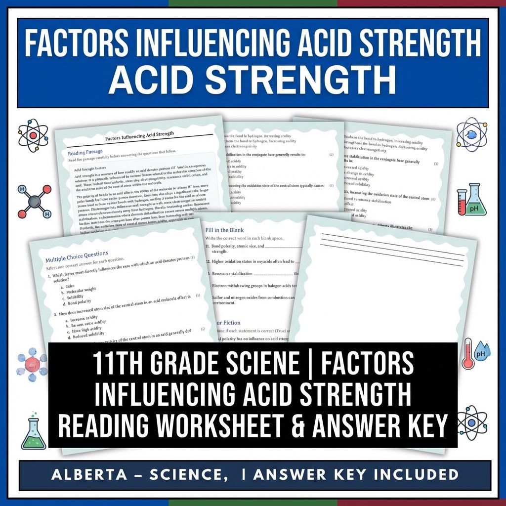 Grade 11 Science reading worksheets — 11th Grade Science | Factors Influencing Acid Strength Worksheet & Answer Key