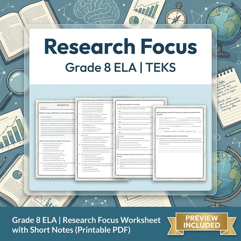 Grade 8 Evidence & Grammar ELA Full-Year Bundle TEKS — included worksheet 12