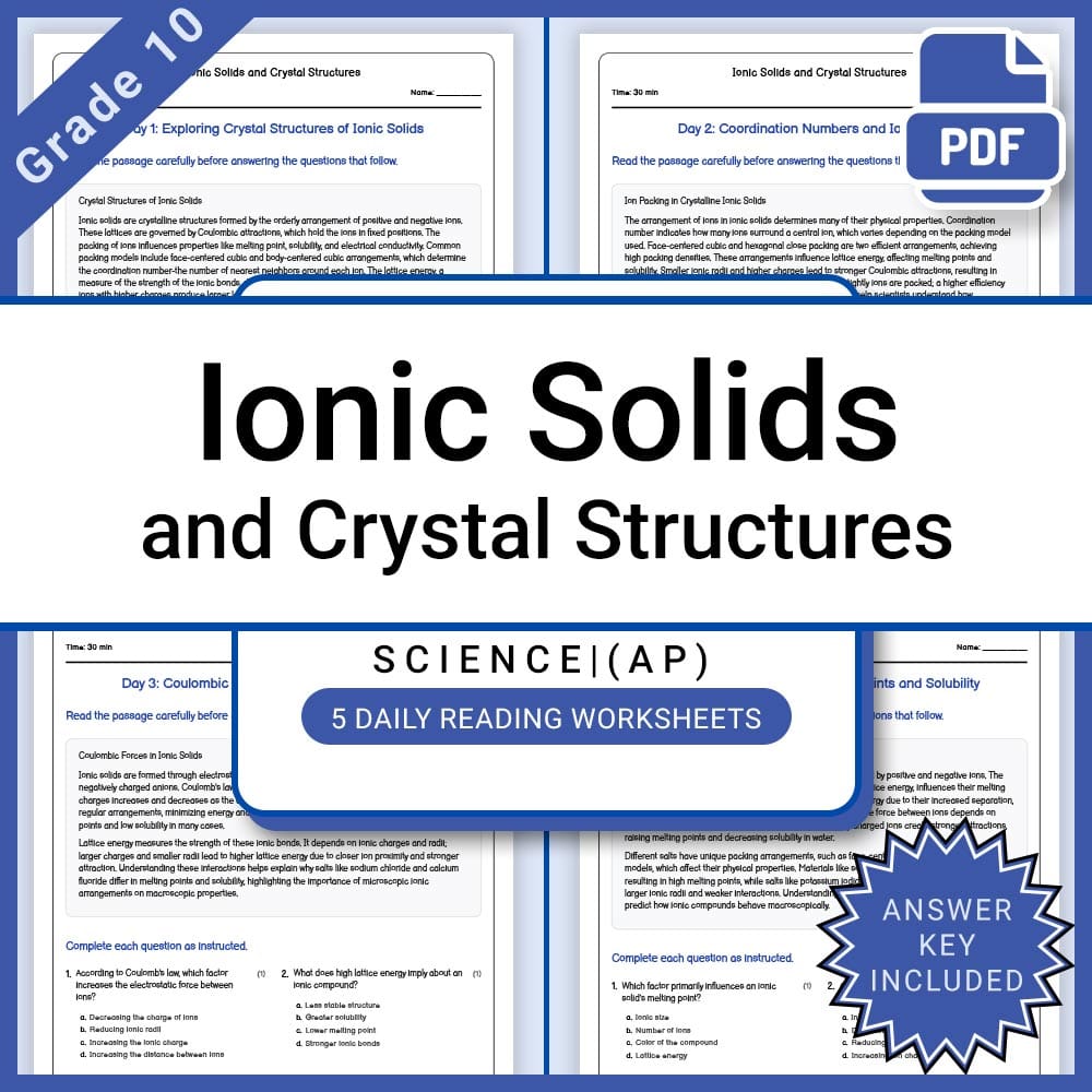 Grade 10 Science Lesson Group - AP Curriculum - Daily Reading Worksheets — included worksheet 4