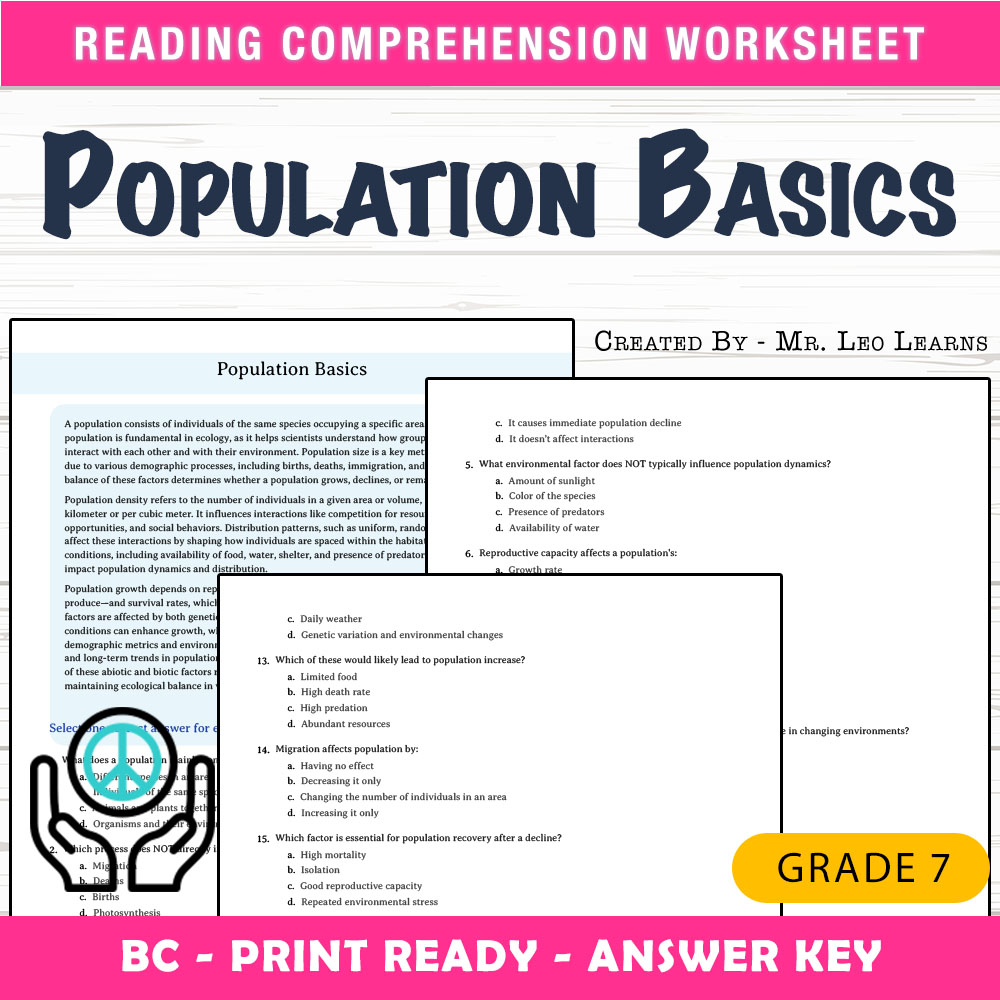 Grade 7 Science worksheet mcq paper worksheet — Grade 7 Science — Population Basics Worksheet for Mastery — page 1