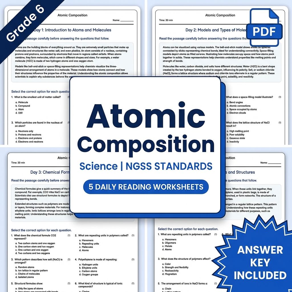6th Grade Science | Atomic Composition Daily Reading Worksheet(PDF + Answer Key)