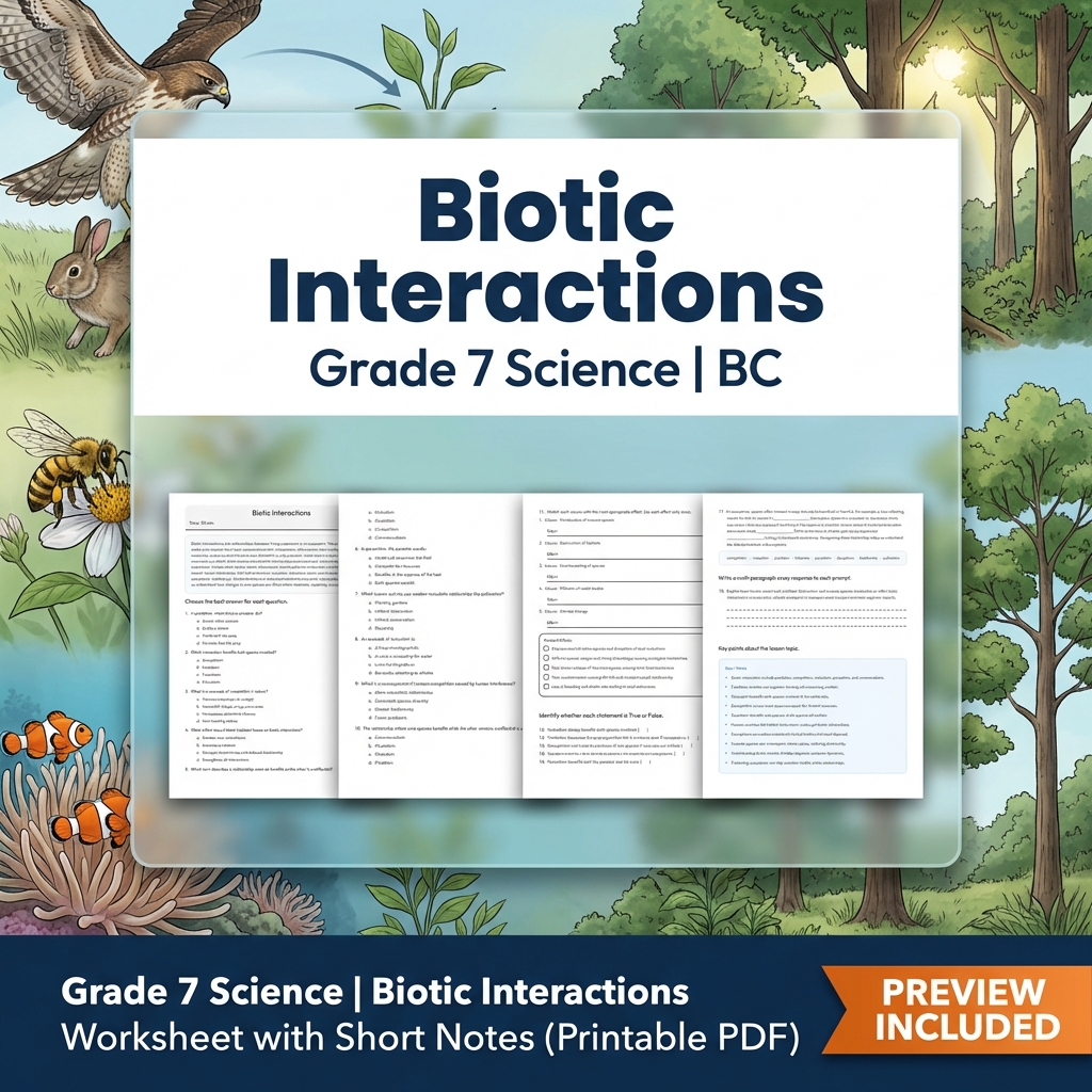 Grade 7 Science Full Year Bundle Ecosystems, Cells & Earth Processes Worksheets — included worksheet 11