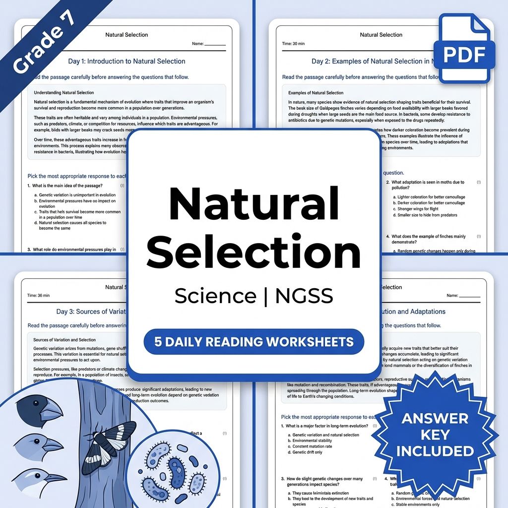 7th Grade Science | Natural Selection Daily Reading Worksheet (PDF + Answer Key)