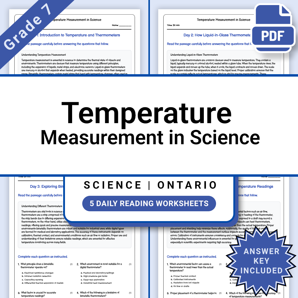 Grade 7 Science Lesson Bundle | Ontario Curriculum Reading Worksheets — included worksheet 5