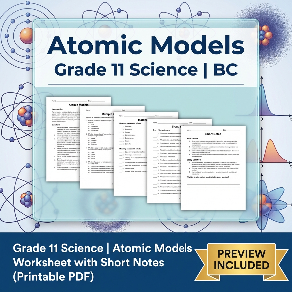 Grade 11 Science Worksheet Bundle | BC Framework | Reaction & Atomic Theory — included worksheet 7