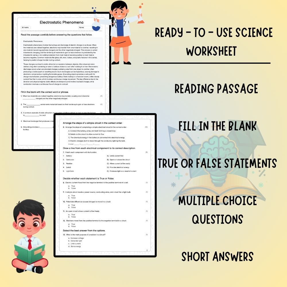 Grade 6 Science worksheet worksheet — 6th Grade Science | Electrostatic Phenomena Worksheet (PDF) — page 2