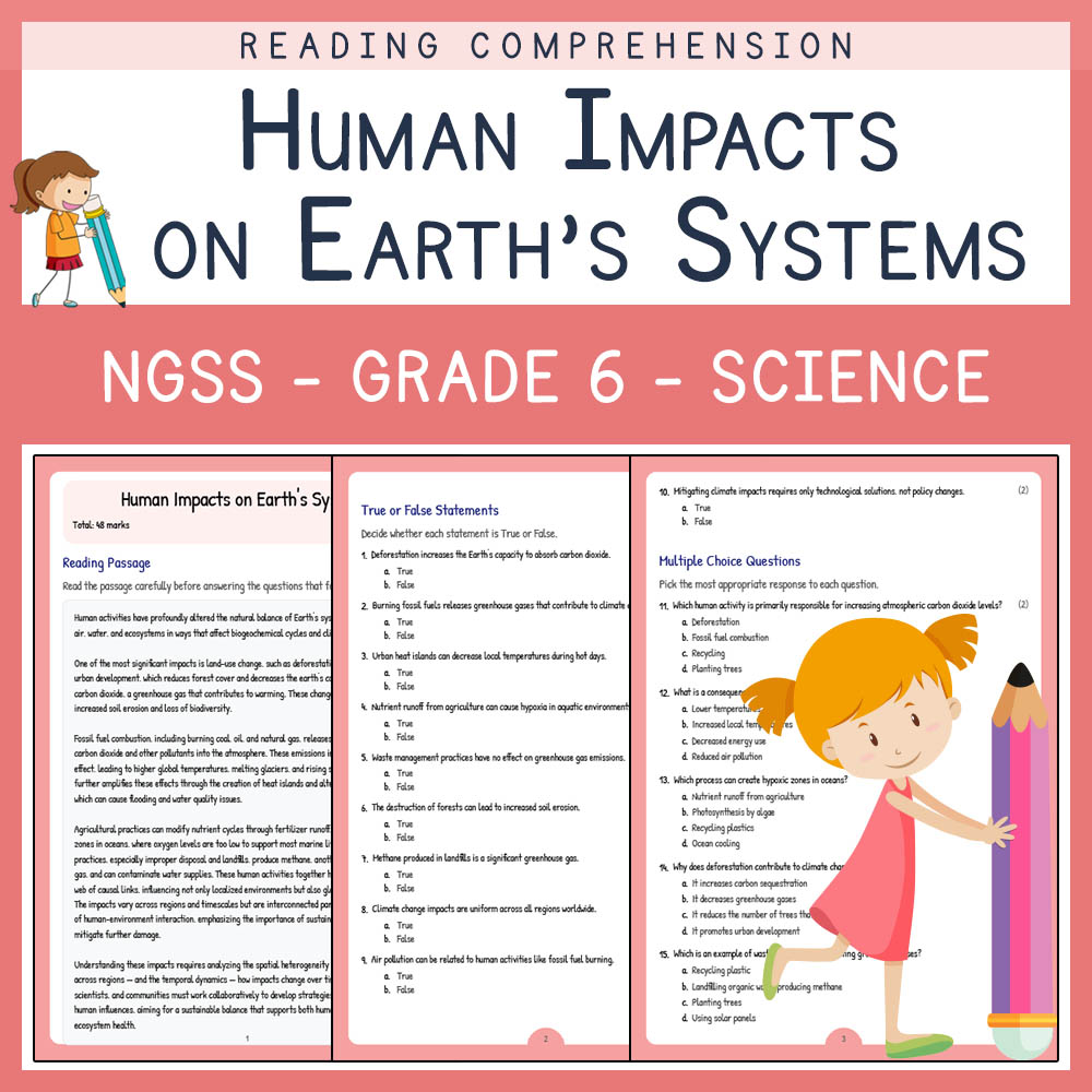 Grade 6 Science worksheet worksheet — Grade 6 Science | Human Impacts on Earth's Systems Worksheet (Answer Key) | NGSS — p…