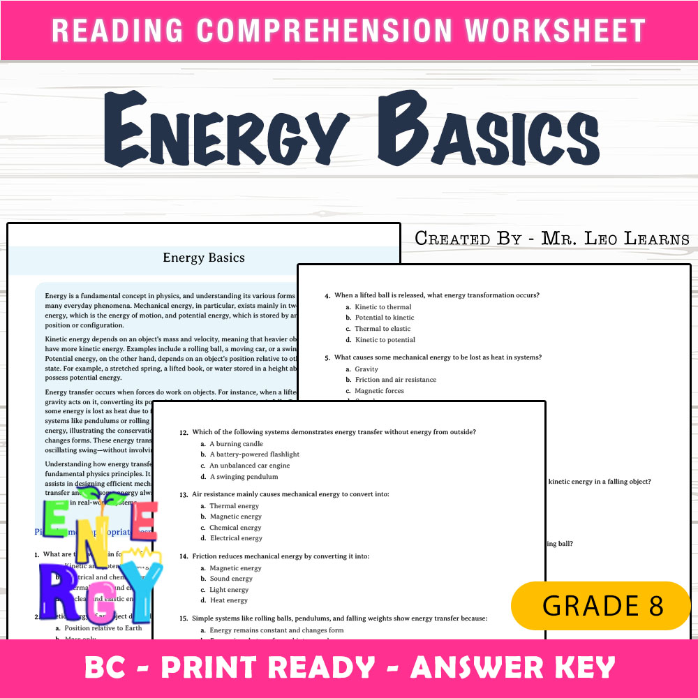 Grade 8 Science worksheet mcq paper worksheet — Grade 8 Science — Worksheet MCQ Paper for Mastering Energy Basics — page 1