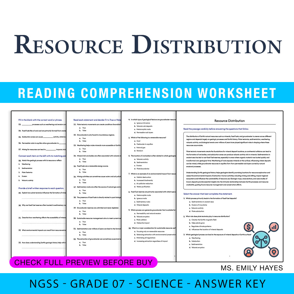 Grade 7 Science worksheet worksheet — 7th Grade Science | Resource Distribution Worksheet (PDF+ Answer Key) — page 1