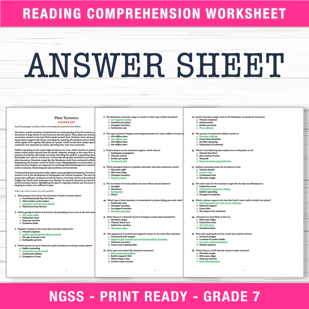 Grade 7 Science worksheet worksheet — Grade 7 Science | Plate Tectonics Worksheets (PDF + Answer Key) — page 2