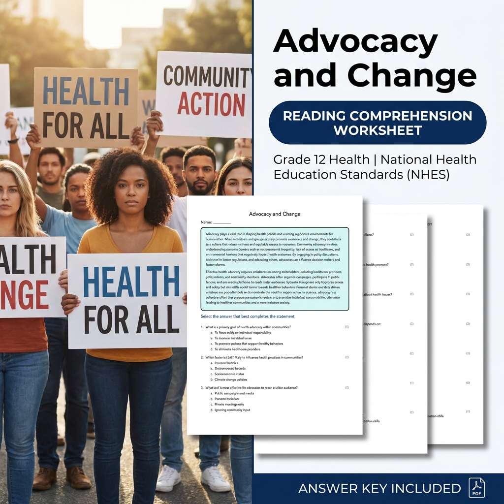 Advocacy and Change Health Worksheet | NHES Grade 12 Assessment