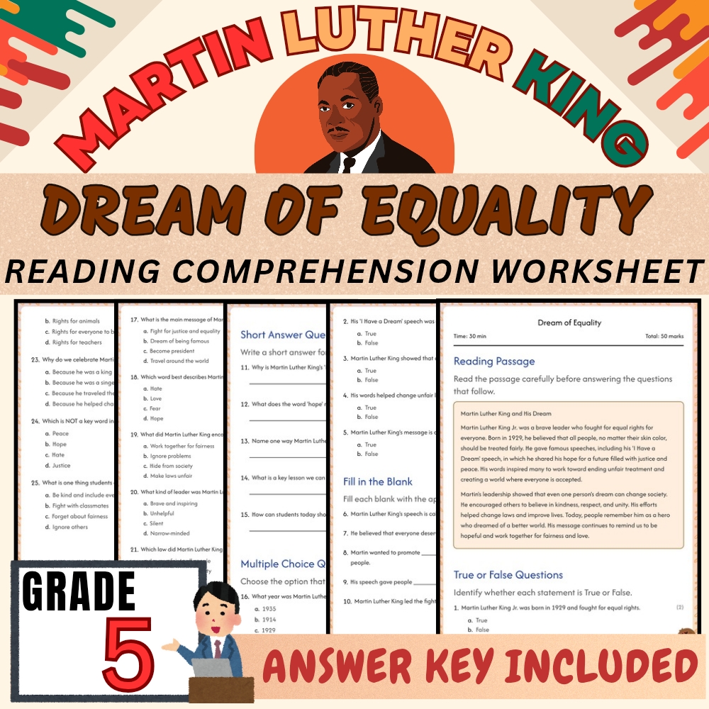 Grade 5 | Martin Luther King Worksheet for Understanding Equality|PDF+Answer Key