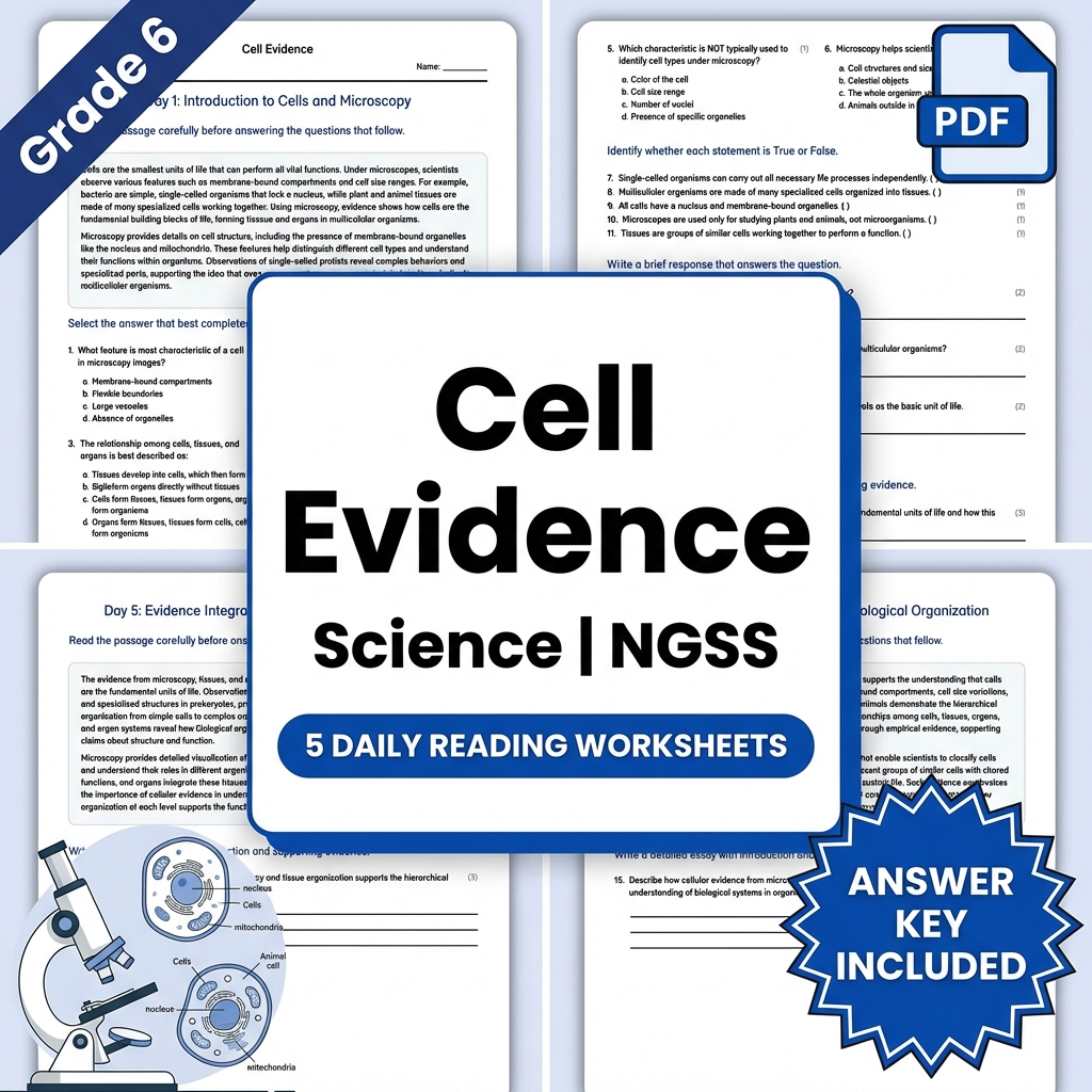 Grade 6 Science daily reading worksheet — 6th Grade Science | Cell Evidence Daily Reading Worksheet (PDF + Answer Key)