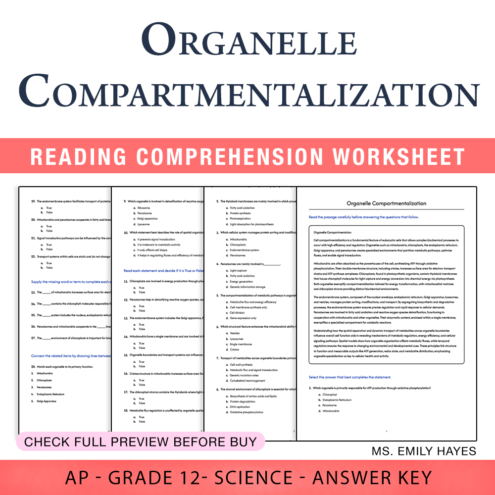 Grade 12 Science worksheet assessment worksheet — 12th Grade Science | Organelle Compartmentalization Worksheet (PDF+ Answ…