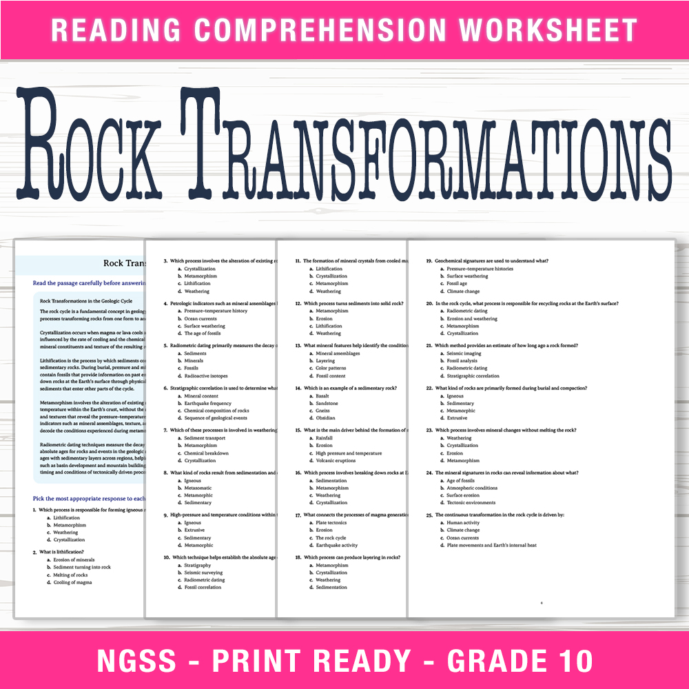 Grade 10 Science worksheet worksheet — Grade 10 Science | Rock Transformations Worksheet (PDF + Answer Key) — page 1