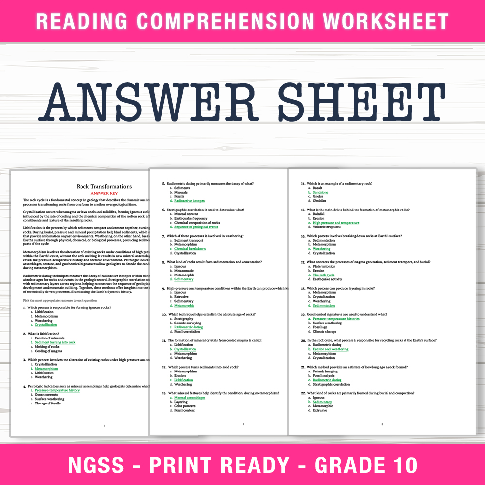 Grade 10 Science worksheet worksheet — Grade 10 Science | Rock Transformations Worksheet (PDF + Answer Key) — page 2