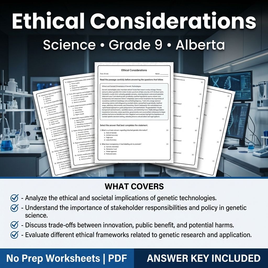 Grade 9 Science Worksheet on Ethical Considerations for Alberta Standards