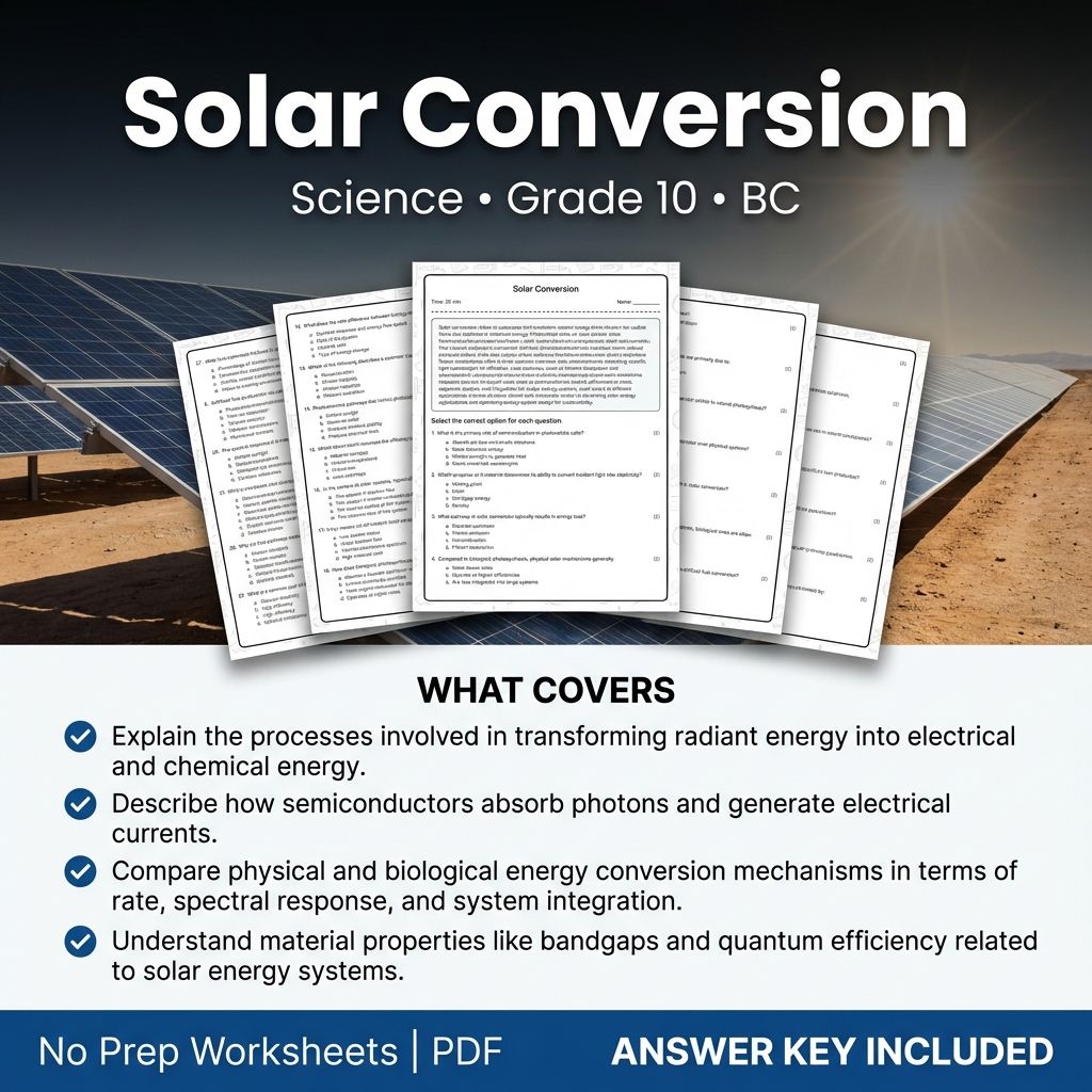 10th Grade Science | Solar Conversion Worksheet & Answer Key (PDF)