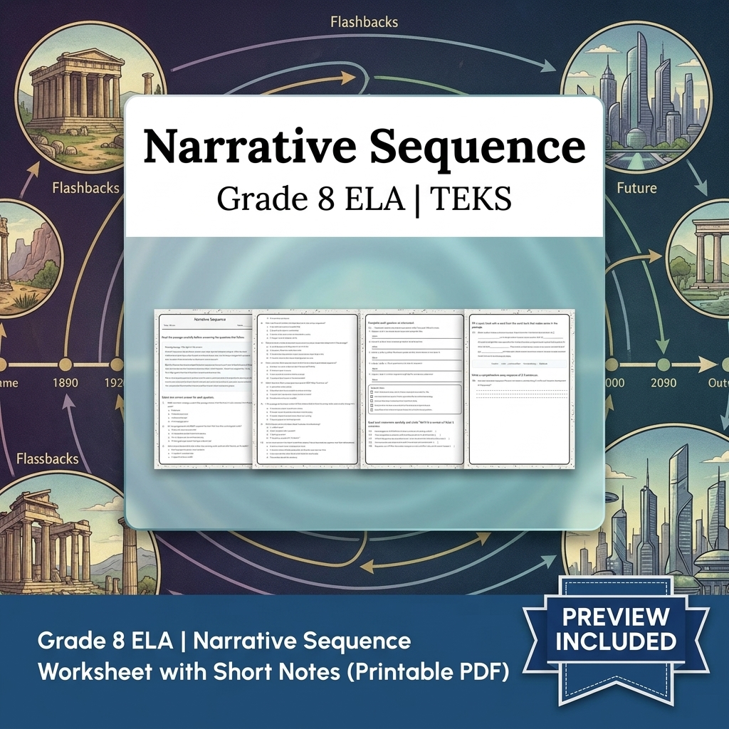 Grade 8 Evidence & Grammar ELA Full-Year Bundle TEKS — included worksheet 13