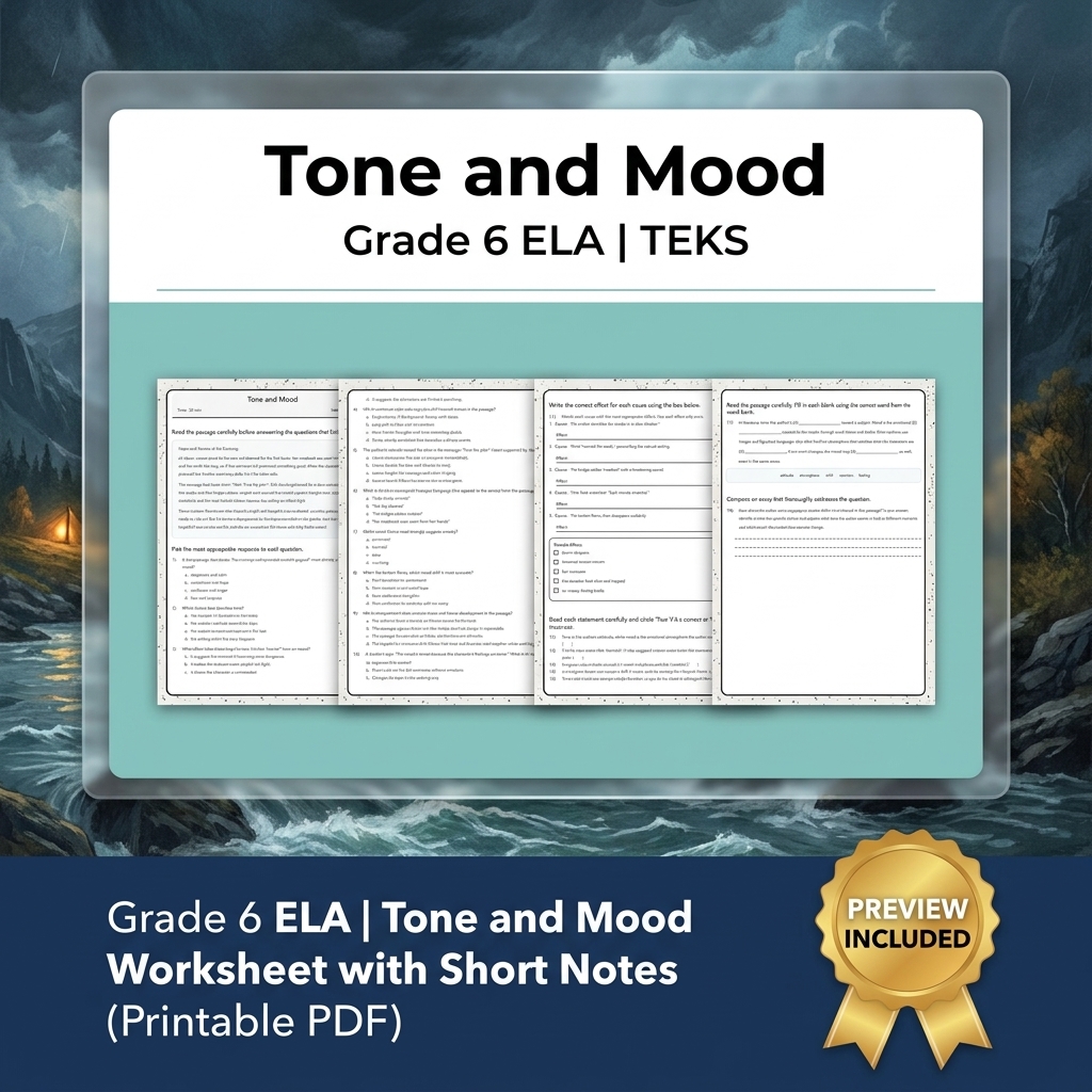 Grade 6 Evidence-Based Text Analysis ELA Full-Year Bundle (TEKS) Worksheets — included worksheet 7