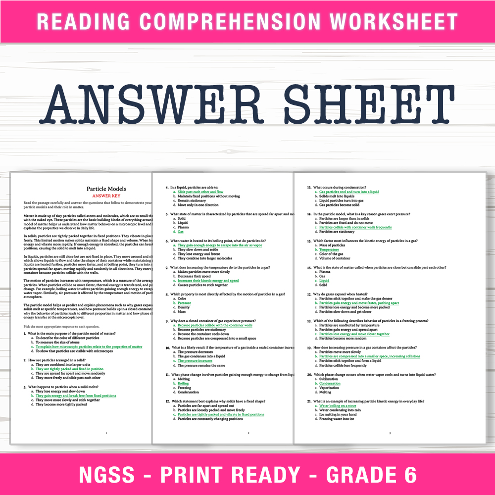 Grade 6 Science worksheet worksheet — 6th Grade Science | Particle Models Worksheet (PDF +Answer Key) — page 2